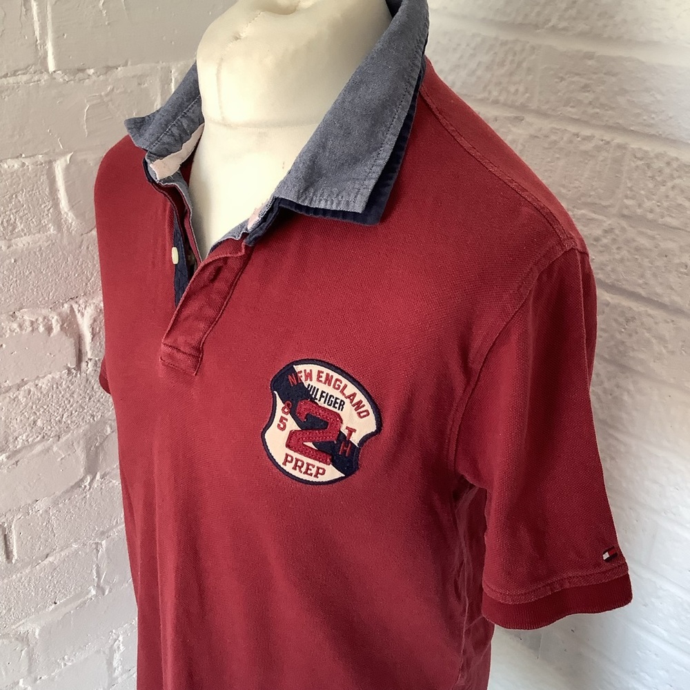 Tommy Hilfiger Slim Fit Polo Shirt - Size XL - Burgundy - Pique Cotton - P2P 21โ - Picture 4 of 8